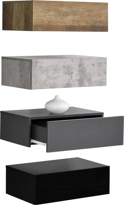 Noir, Laqué haute brillance ; Aspect béton ; Couleurs bois ; Gris foncé