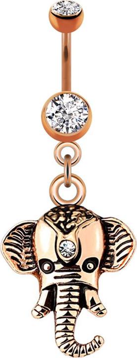 Star Piercing Banane rosegold mit Anhänger Elefant (Messing, Chirurgenstahl 316L)