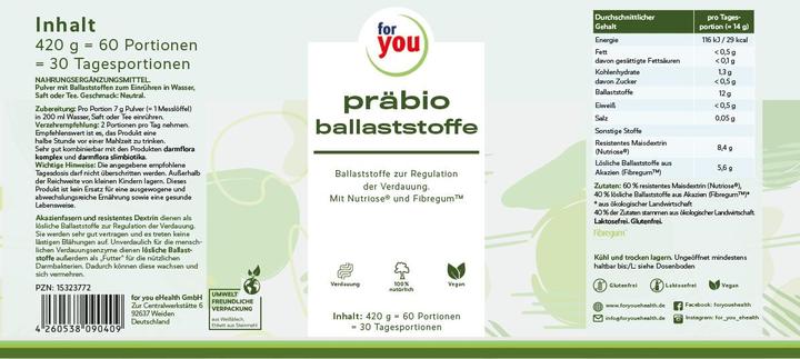 Nährwerte und Zutaten For You präbio ballaststoffe (1 Stück, Pulver, 420 g)
