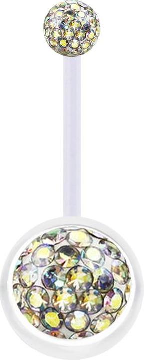 Produktbild Star Piercing Banane transparent mit zwei Kristall Kugeln multicolor Epoxy Schutzschicht (Bioflex, ohne Messing)