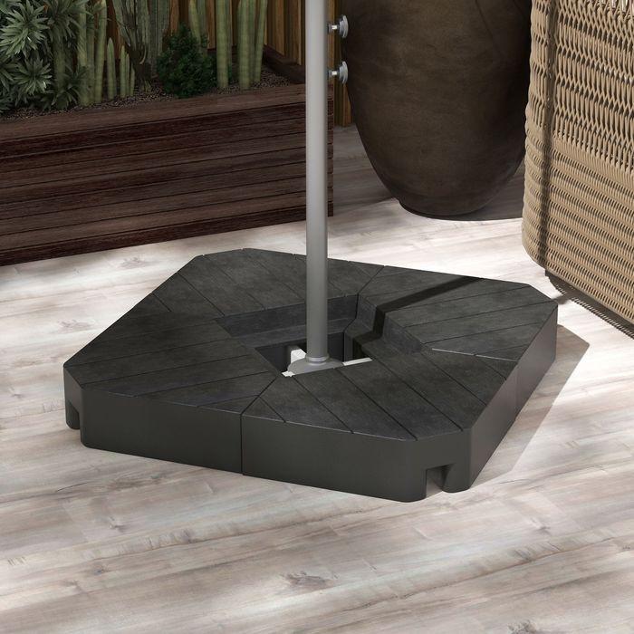 Produktbild Swisshandel24 Sonnenschirmständer 4-teilig Holzoptik, für Ampelschirm, befüllbar bis 20/15 kg HDPE Schwarz