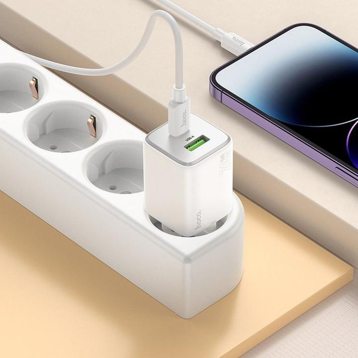 Produktbild Hoco Adapter charger USB A + Type C + cable Type C to Lightning PD QC 3A 20W N41 white (20 W)