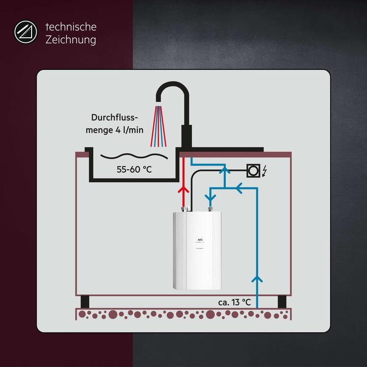 Actual product image AEG Haustechnik DDLE Compact 11/13 kW Compact instantaneous water heater for the kitchen, 400 V, under-sink, VDE