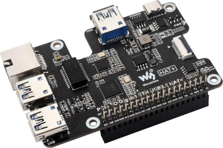 Image du produit WaveShare PCIe vers Gigabit ETH USB3.2 HAT+ pour Raspberry Pi5