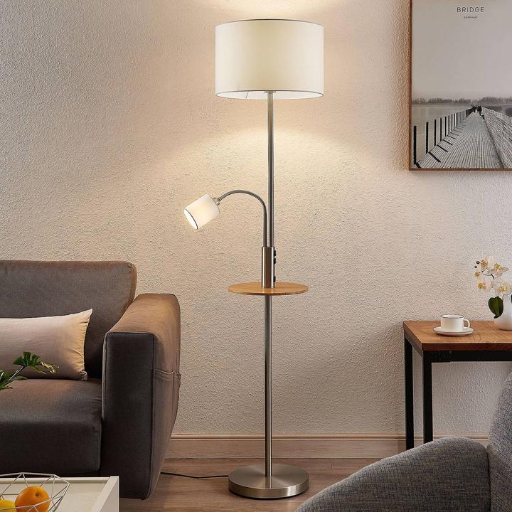 Produktbild Lindby Aovan Stehlampe mit Ablage und USB, nickel (E27)