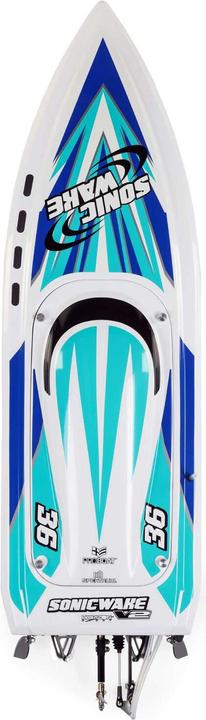 Image du produit ProBoat Sonicwake V2 36" Self-Righting Bateau de course Brushless Deep-V RTR Blanc/Bleu