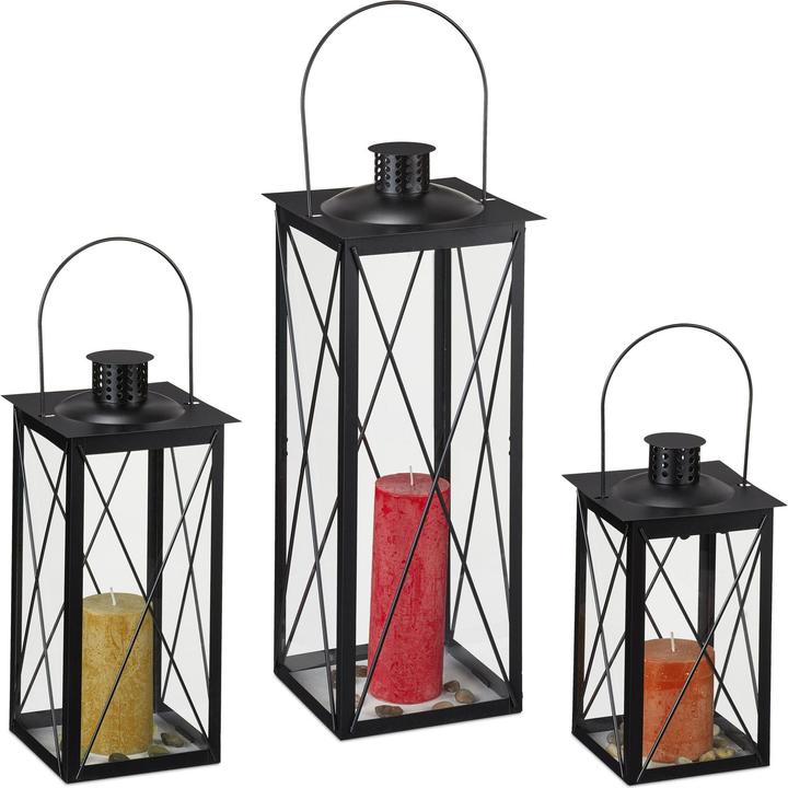 Actual product image Relaxdays 3pcs lantern set (20 x 20 x 49.5 cm, 3 x)