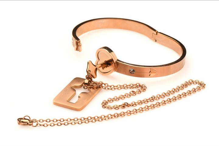 Immagine prodotto Frisky Bracciale con chiusura a polsino e collana con chiave - Oro rosa