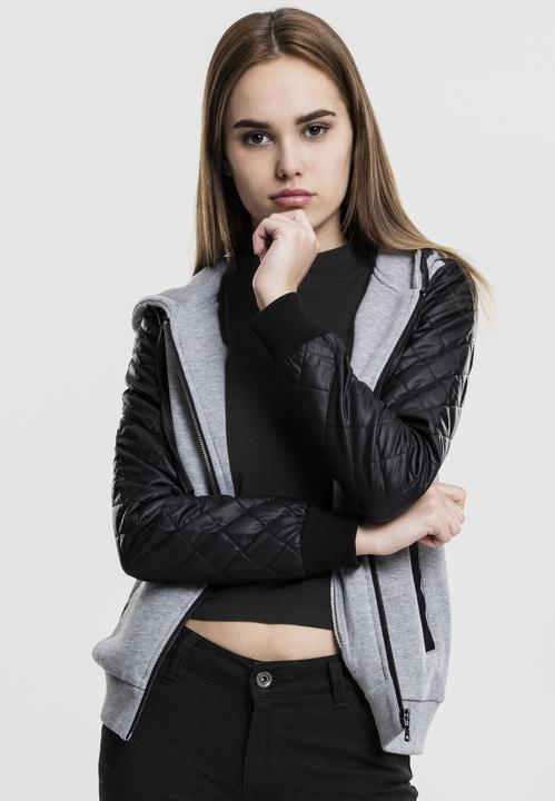 Immagine prodotto Urban Classics Ladies Diamond Leather Imitation Sleeve Zip Hoody (XS)