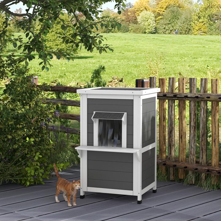 Produktbild PawHut Katzenhaus mit 2 ebenen und Vorhang (Katze)