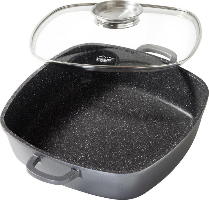 Actual product image Stoneline Eckpfanne 28x28 cm mit Aroma Glasdeckel, Pfanne rechteckig, Backofen, Induktion geeignet (Pan set + pot set, Aluminium)
