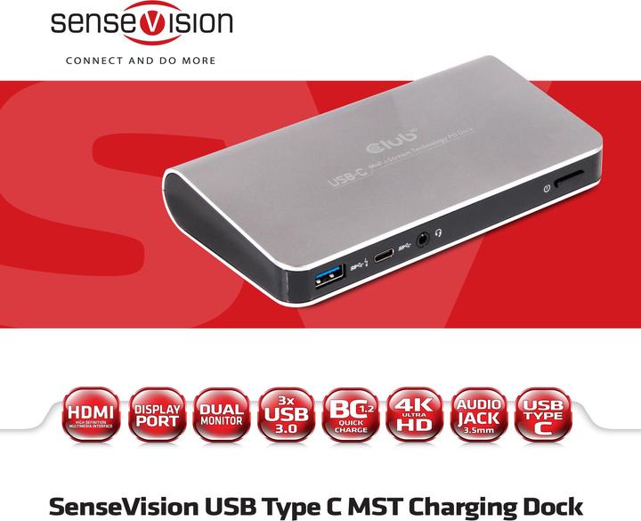 Image du produit Club 3D Station d'accueil MST USB de type C avec fonction de chargement (USB-A, 4 Ports)