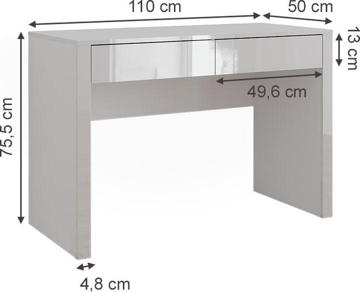 Actual product image Vichy Schreibtisch Annabelle, Weiss Hochglanz/Weiss, 110 x 50 cm mit 2 Schubladen