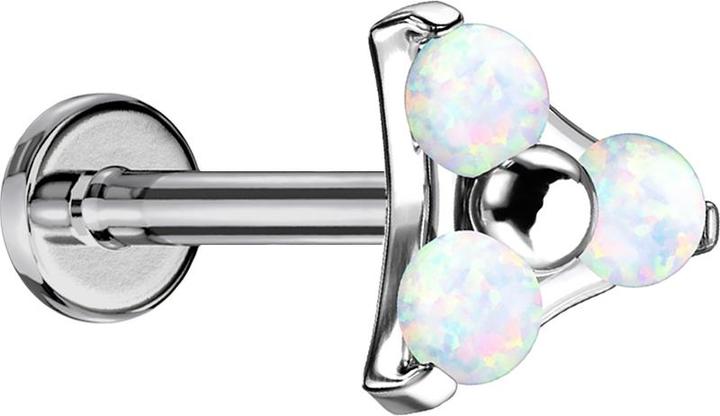 Actual product image Star Piercing Micro Labret inner thread silver triangle three opals white (without brass, Titanium G23)