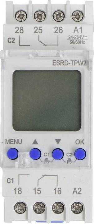 Actual product image Counttec Timer for top-hat rail ESRD-TPD2 2 changeover contacts 16 A 250 V/AC Multif