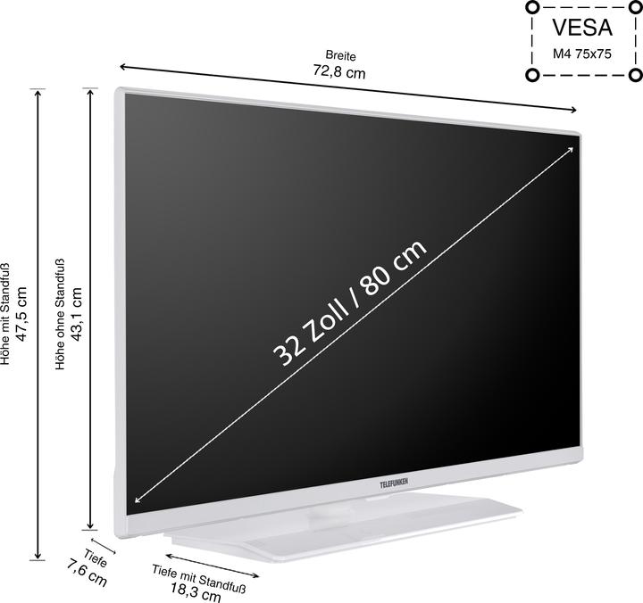 Produktbild Telefunken Fernseher 32 Zoll Smart TV VIDAA XF32VP750M-W Full HD Fernseher HDR TV mit Triple-Tuner (32", LED, Full HD, 2025)