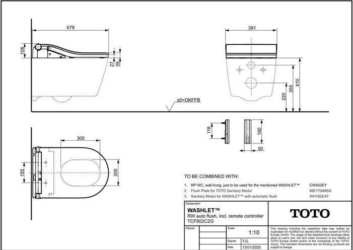 Produktbild TOTO RW Washlet Dusch-WC auto flush für RP Wand-WC CW542EY weiss