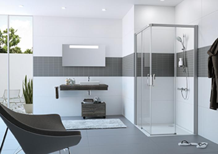 Actual product image Hüppe Classics 2 EasyEntry 4-corner sliding door entry 2-part (1/2), width:110 cm, height:200cm, le (214 cm, 72 cm, 11 cm)