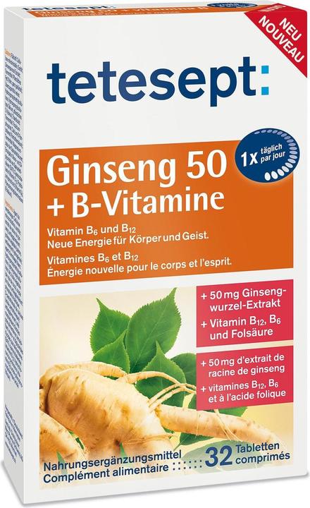 Produktbild Tetesept Ginseng 50 + B-Vitamine (32 Stück, Tabletten, 32 g)