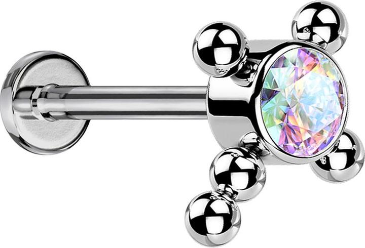 Actual product image Star Piercing Micro Threadless Labret silver cross balls crystal multicolour (without brass, Titanium G23)