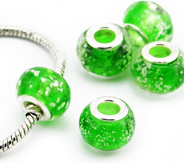 Hermex Glas Bead Perle versilbert 925 - Grün (Glas, Silber 925)
