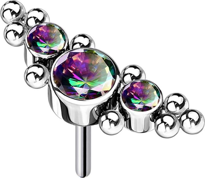 Actual product image Star Piercing Threadless silver centre with beads and three dark multicolour crystals (Titanium G23, without brass)