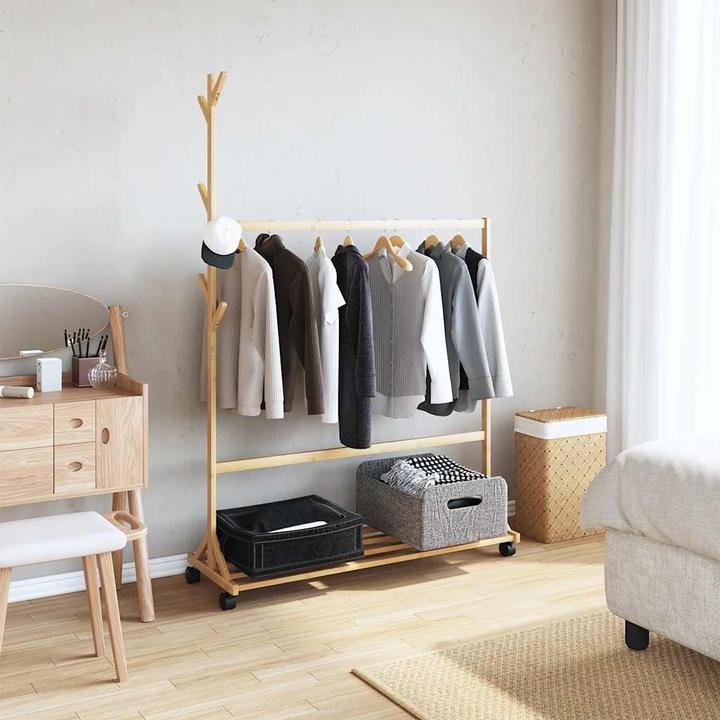 Produktbild VidaXL Kleiderständer mit Haken und Rollen 100x35x157 cm Bambus
