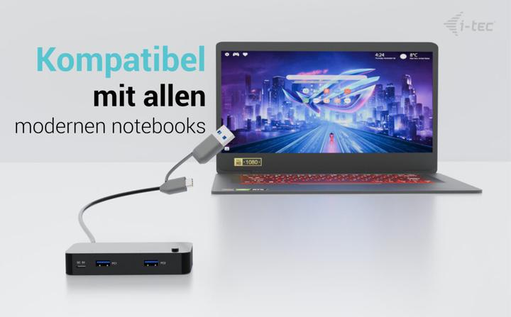 Actual product image i-tec Universal KVM HUB 2x USB-C 3.2 Gen.1 + 2x USB-A 3.2 Gen.1 1x USB-C power-in