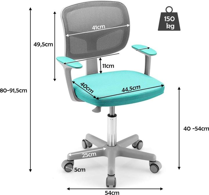 Actual product image Milkii Kinderbürostuhl Ergo, Mesh Türkis