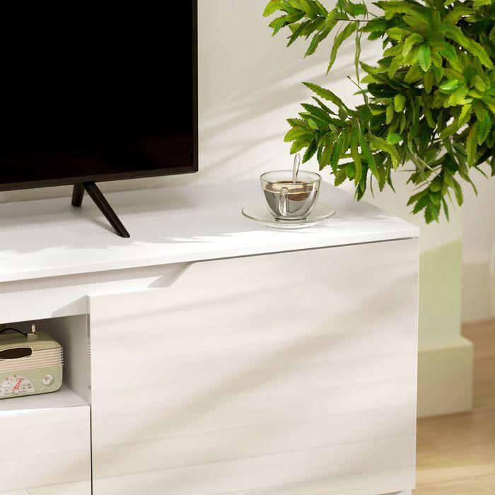 Produktbild Swisshandel24 Hochglanz TV-Lowboard für Fernseher bis 65 Zoll, 3 Fächer, Schublade, Weiss (160 x 38 x 43 cm)