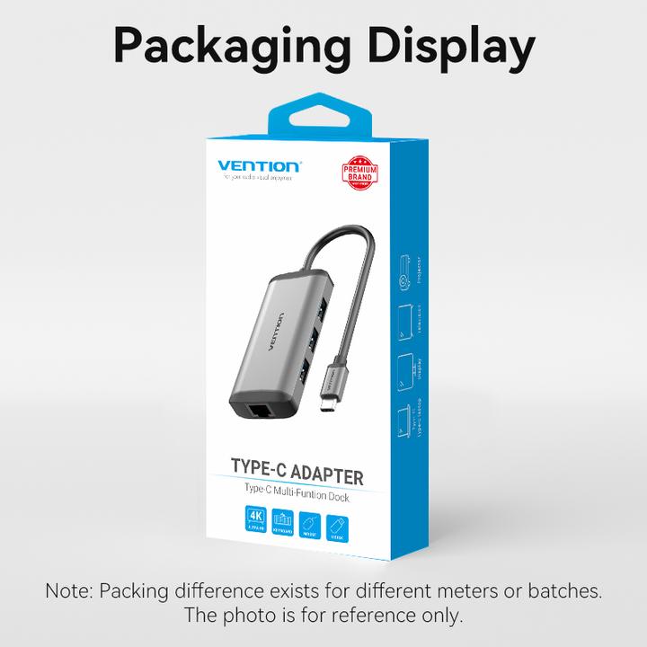 Produktbild Vention USB-C Docking Station to HDMI, 3x USB3.0, RJ45, PD 0.15m CNCHB, gray (USB-C, 4 Ports)