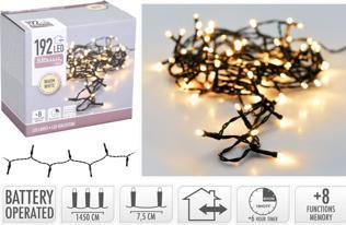 Produktbild Nampook ŁAŃCUCH LED 192L CIEPŁY na baterie 14,5m +8FUNKCJI,TIMER 3x AA 1,5V (14.50 m)