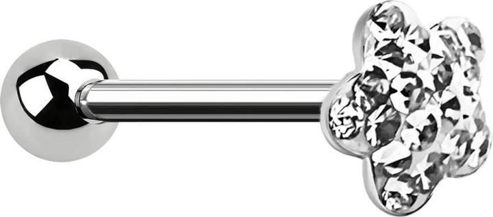 Actual product image Star Piercing Barbell silber mit Kugel und Scheibe Blume silber Epoxy Schutzschicht (without brass, Surgical steel 316L)