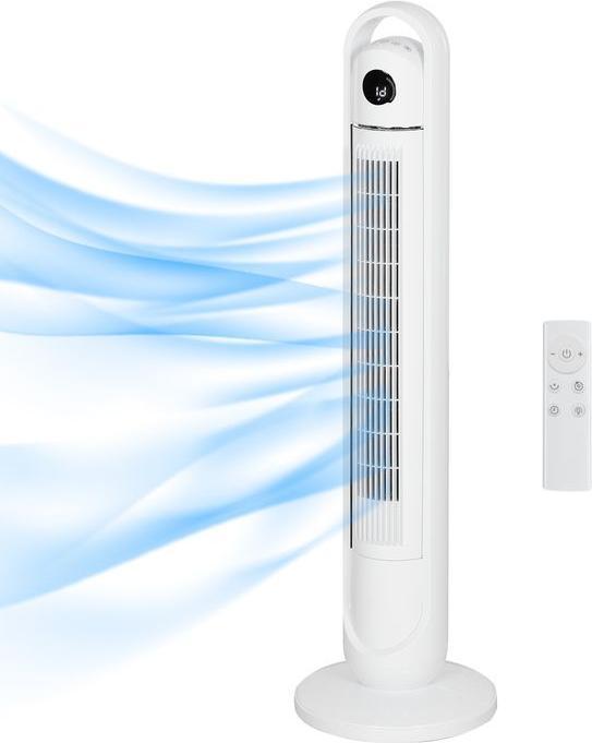 Swisshandel24 Turmventilator, Standventilator mit 3 Belüftungsstufen, Fernbedienung, Weiss (60 dB)