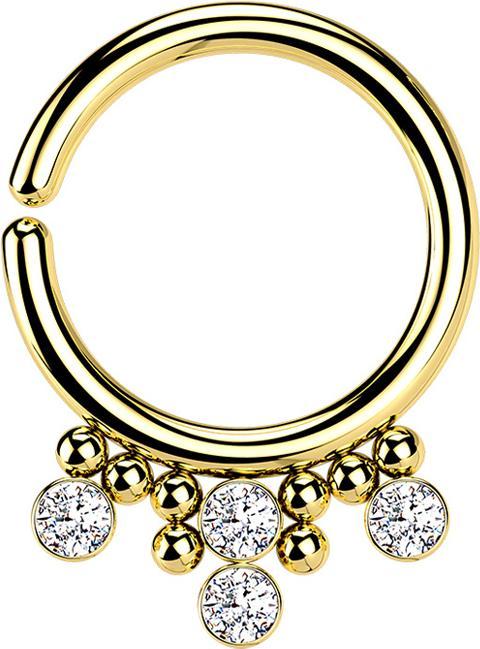 Star Piercing Micro Piercing Ring vergoldet acht Kugeln und vier Kristalle silber (ohne Messing, Chirurgenstahl 316L)