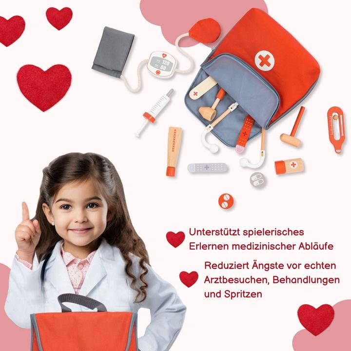 Produktbild Hermex Arzt-Spielzeug-Set für Kinder Doktor-Set Holz-Kinderspielzeug Arztkoffer Doktorkoffer