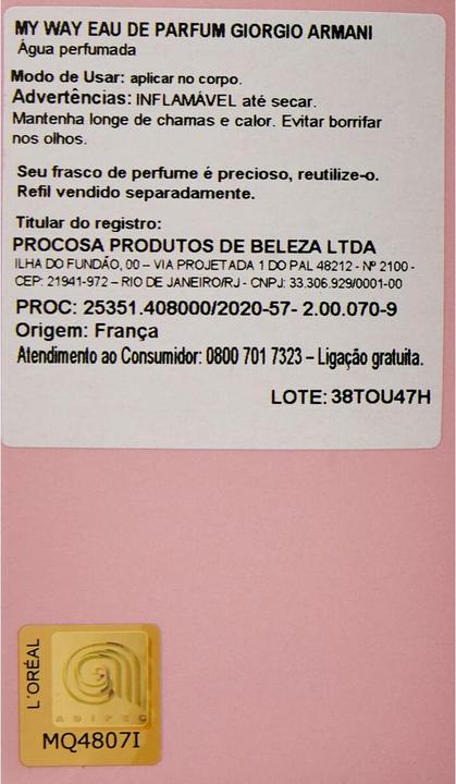 Nutritional values and ingredients Giorgio Armani My Way (Eau de parfum, 30 ml)