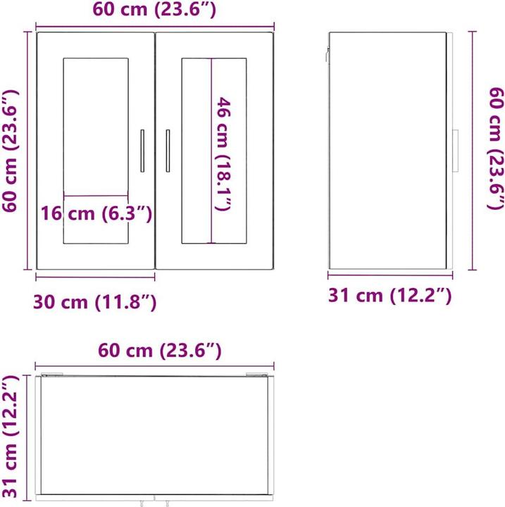 Produktbild VidaXL Küchen-Hängeschrank mit Glastür Porto Hochglanz-Weiss Wandschrank Küche (60 x 31 x 60 cm)