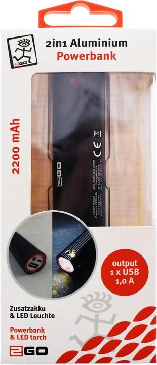 2GO Powerbank Travel 2200mAh 1A Anschluss schwarz (2200 mAh)