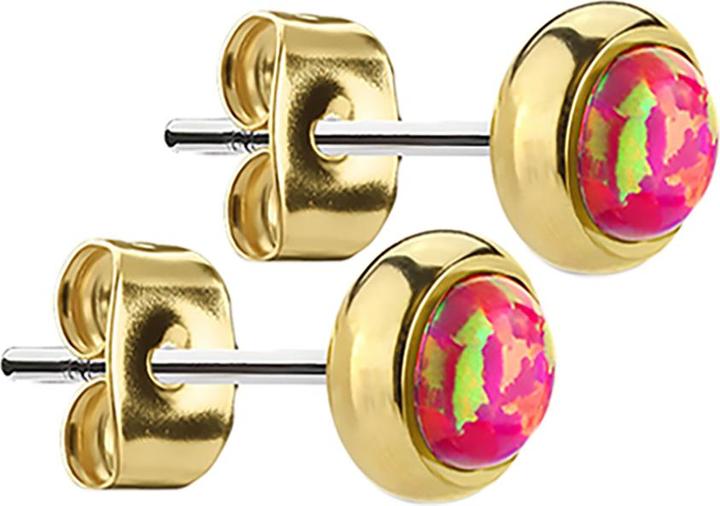 Star Piercing Ohrstecker vergoldet mit Opal rot (ohne Messing, Chirurgenstahl 316L)