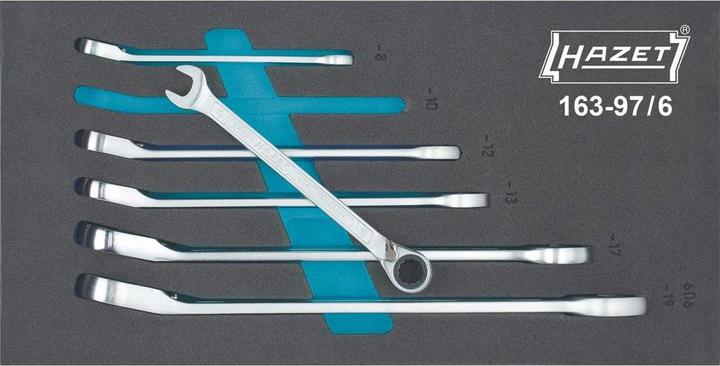 Produktbild HAZET Knarren Ring-Maulschlüssel Satz 163-97/6 ∙ Aussen Doppel-Sechskant-Tractionsprofil ∙ 8 ∙ 10 ∙ … (17 mm, 13 mm, 19 mm, 12 mm, 10  mm)
