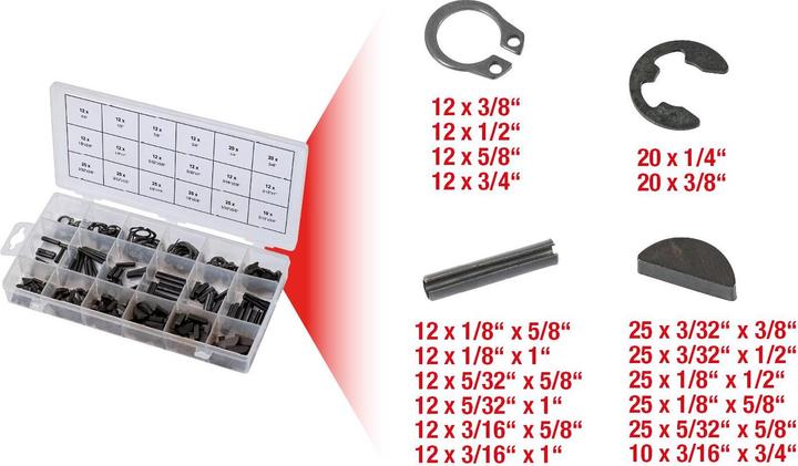 Produktbild KS Tools Sortiment Spannstift/Seegering/Federkeile/E-Sicherungsring