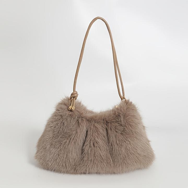 Actual product image Only-Bags.Store Schicke Plüsch-Umhängetasche in Mondform - geräumig & weich, modische einfarbige Tote