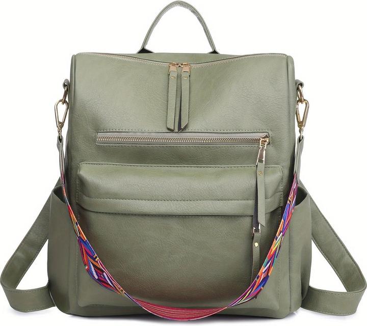 Produktbild Only-Bags.Store Retro Rucksack Handtasche, Boho Strap Zwei-Wege-Umhängetasche, Mode Vegan Leder Schultasche Daypack