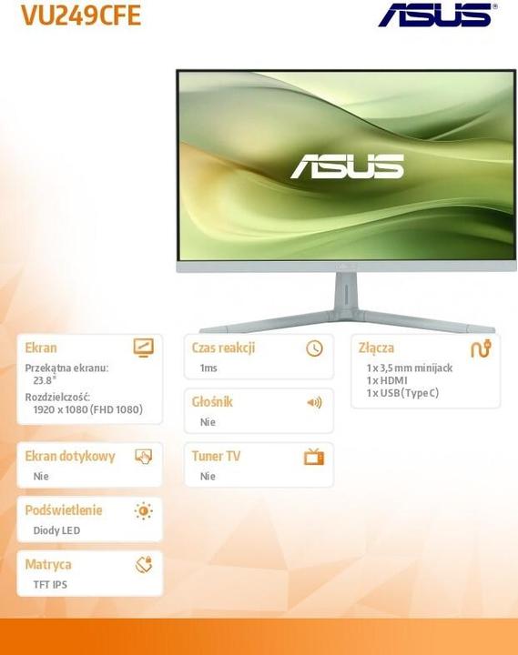 Image du produit ASUS Eye Care VU249CFE-G 60.45cm (16:9) FHD HDMI (1920 x 1080 pixels, 23.80")