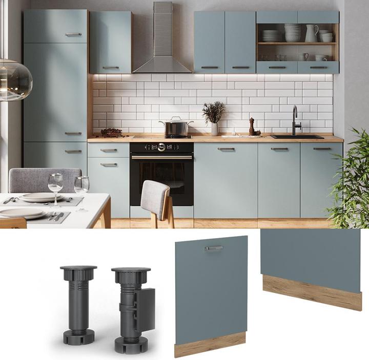 Actual product image Vichy Geschirrspülblende R-Line, Blau-Grau/Goldkraft Eiche, 60 cm, AP Anthrazit