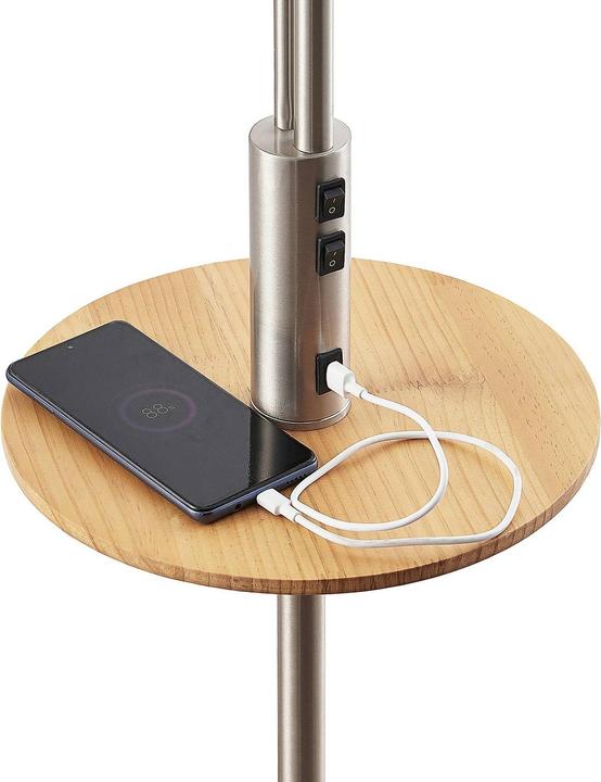 Produktbild Lindby Aovan Stehlampe mit Ablage und USB, nickel (E27)