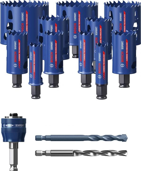 Produktbild Bosch Professional Zubehör EXPERT Tough Material Lochsäge-Set, 20/22/25/32/35/40/44/51/60/68/76 mm, 14-tlg. (44 Millimeter, 60 Millimeter, 32Millimeter, 51 Millimeter, 68 Millimeter, 25 Millimeter, 22 Millimeter, 35 Millimeter, 40 Millimeter, 76 Millimeter, 20 Millimeter)