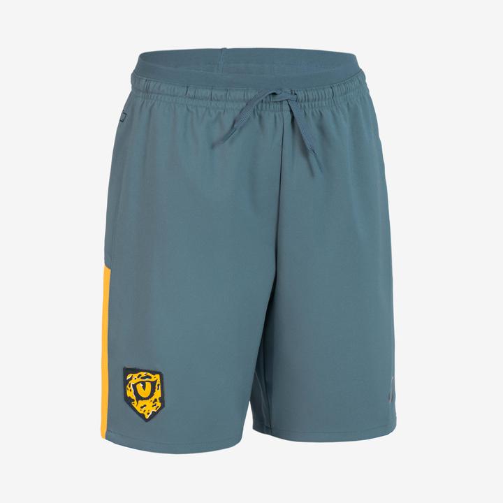 Kipsta Kinder Fussball Shorts - VIRALTO Kids grau mit orangem Streifen (5, 6)