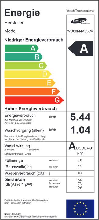 Energie-Label Samsung Wd80m4a53jw/Ws